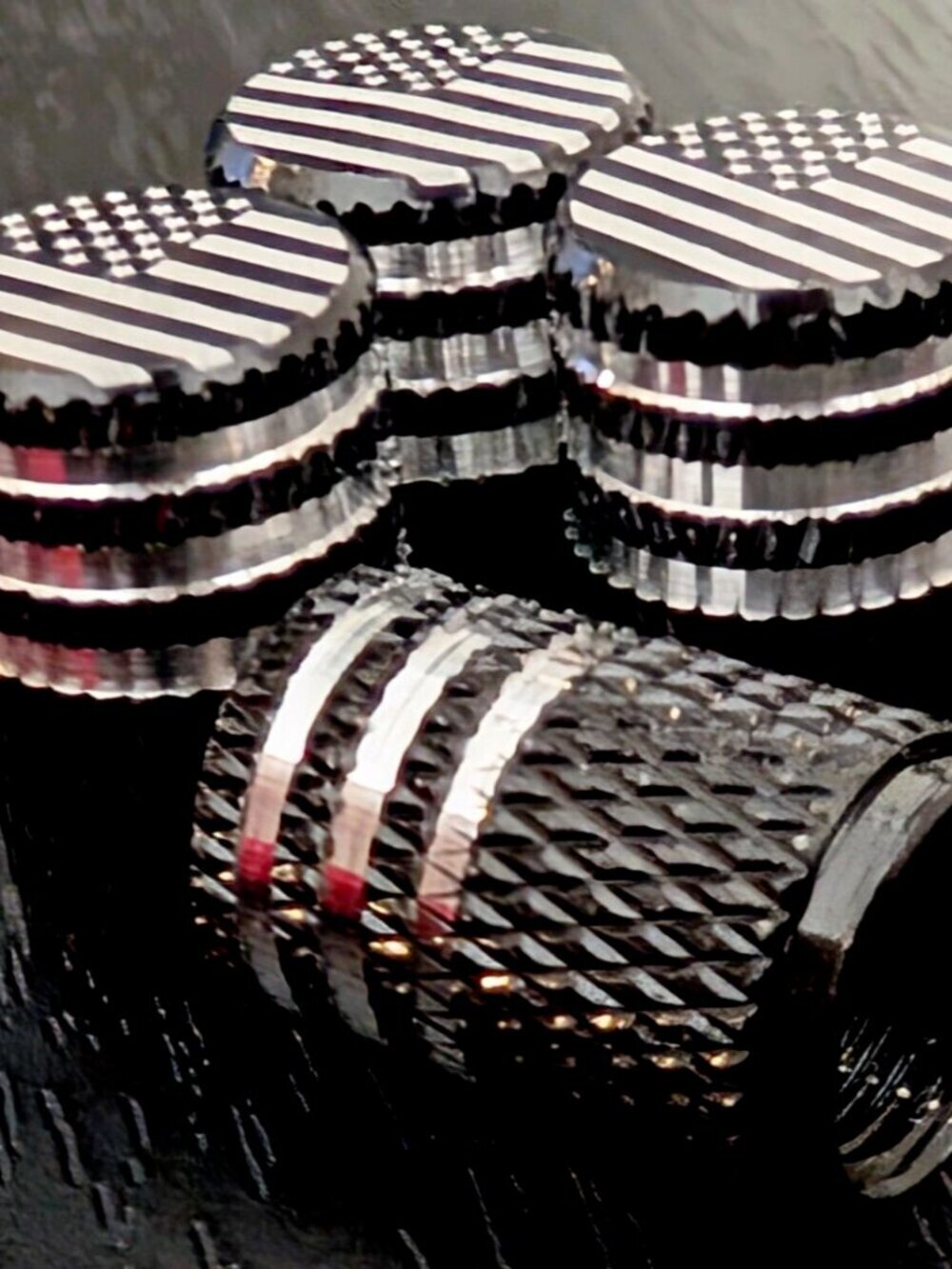 BLACK ALUMINIUM Patriotic USA Flag Tire Valve Caps Universal Car Truck Bike x4